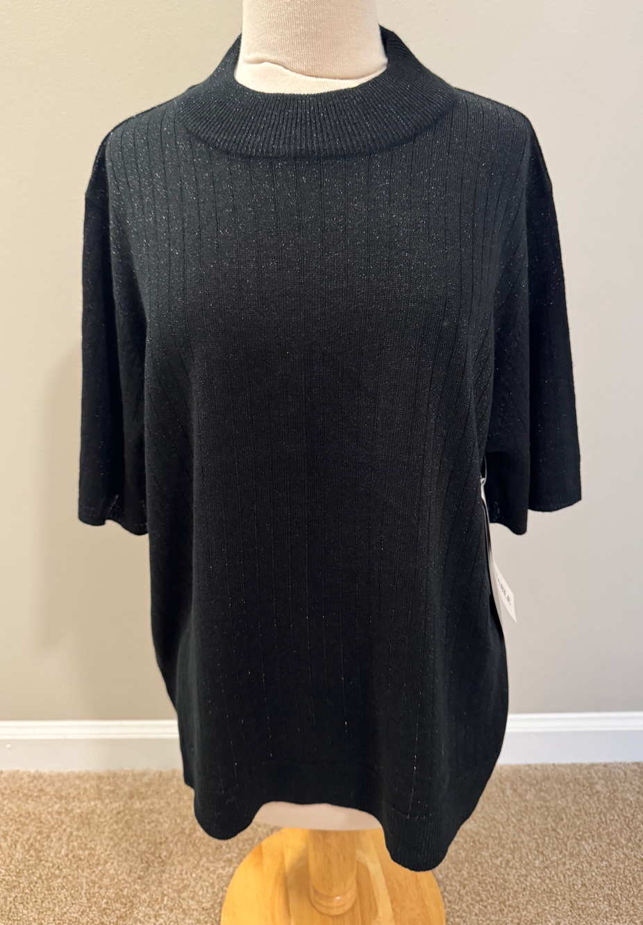 Vintage 90's Sag Harbor 1X S/S Sweater NWT Black Lurex Metallic Mock Neck Y2K